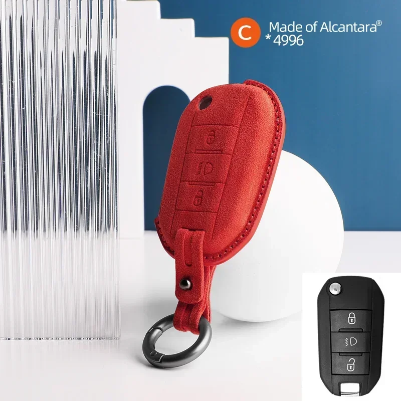 Caso chave para Peugeot Alcantara, Smart Remote, Auto Key decorativa, Acessórios do carro, Keychians Full Protection Buckle