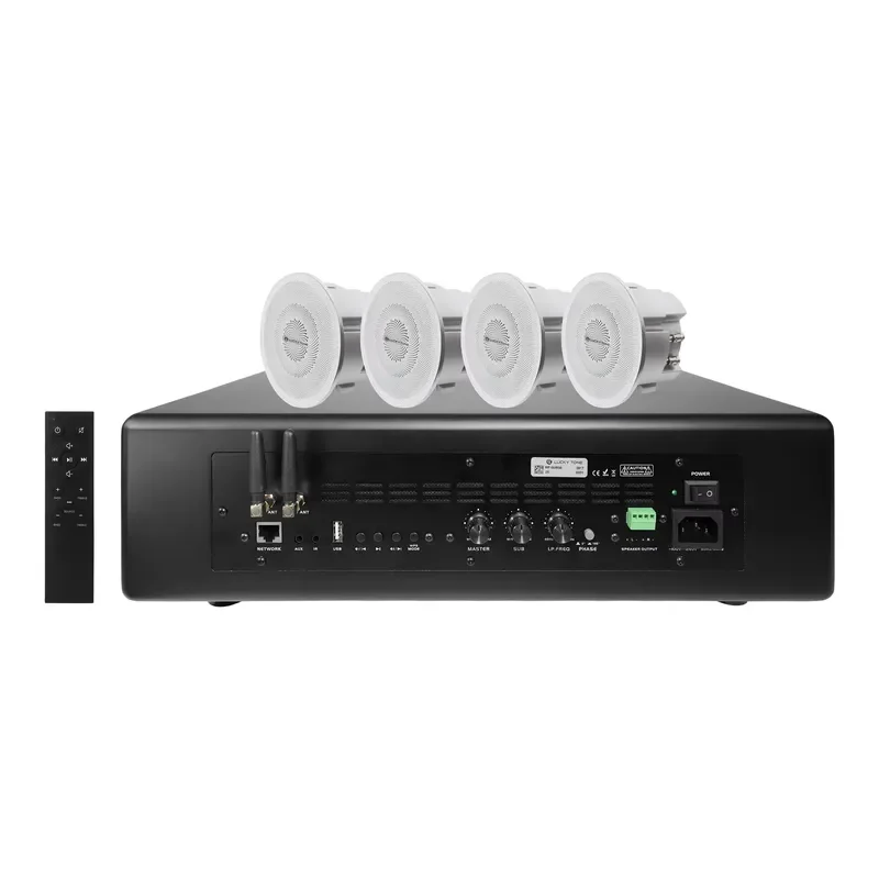 2.1 Channel WiFi Bluetooth Subwoofer System with 4 Mini Ceiling Speakers for Home Theater Compact Audio Setup Wireless Sound
