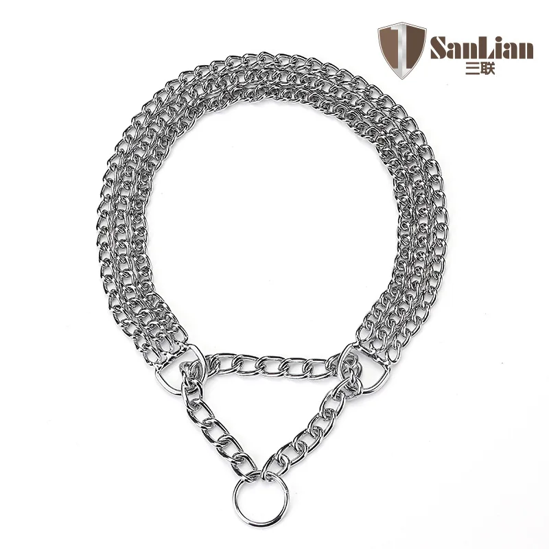 Three row chain dog collar Training dog P chain Collars Adjustment pet Metal necklace stainless steel for Medium large big dogs