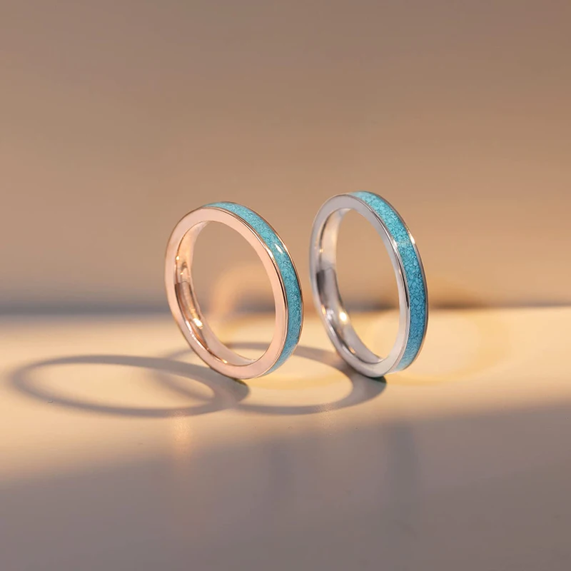 TIGRADE 3MM Titanium Ring Blue Turquoise Engagement Wedding Band for Women Fashion Finger Rings Party Jewelry Gift
