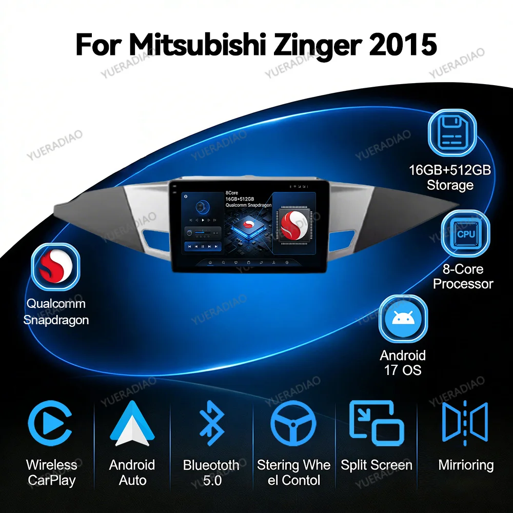 Android 17 Car Radio For MITSUBISHI ZINGER 2005 2006 - 2015 Carplay Auto Head Unit Autoradio Backup Camera Touch Screen 2K QLED