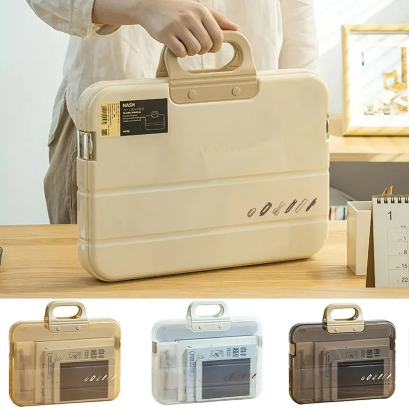 A4 Plastic File Folder With Lock Handle Portable Box File Waterproof Filing Supplies Pencil Case Multi-Purpose Document Bag