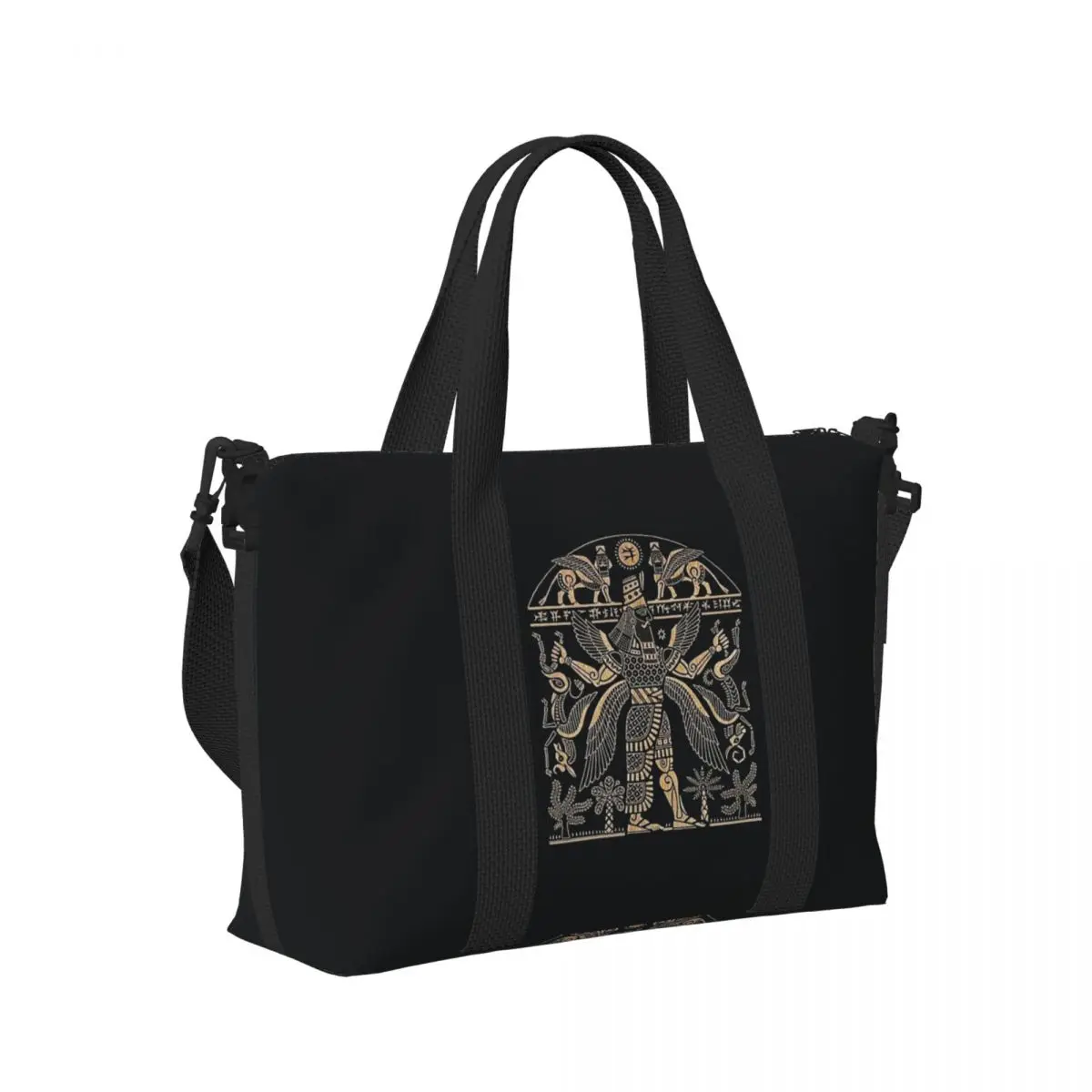 

Assyrian God Ashur On Black Beach Travel Bag Large Capacity Tote Bags for Gym Yoga Women Shopping Duffle Shoulder Bag