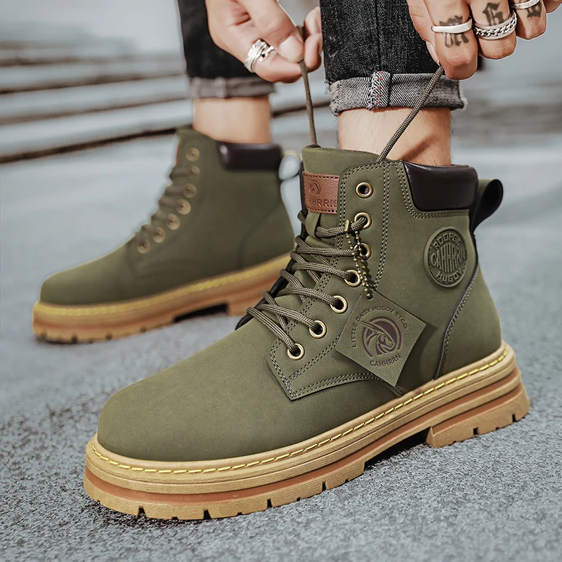 High Top Boots Men Fashion Motorcycle Ankle Walking Boots for Men Winter Boots Man Shoes Lace-Up Botas Hombre Spring Work Boots