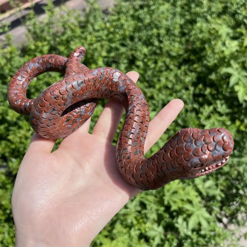 Natural Quartz Ocean Jasper Snake Carving Reiki Crystal Stone for Home Decor Healing Collectible Gift