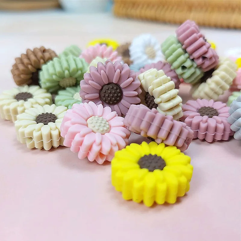 Silicone Daisy Pendant Cartoon Cute Animal Sunflower Beads DIY Pacifier Chain Jewelry Making Keychain Accessorie