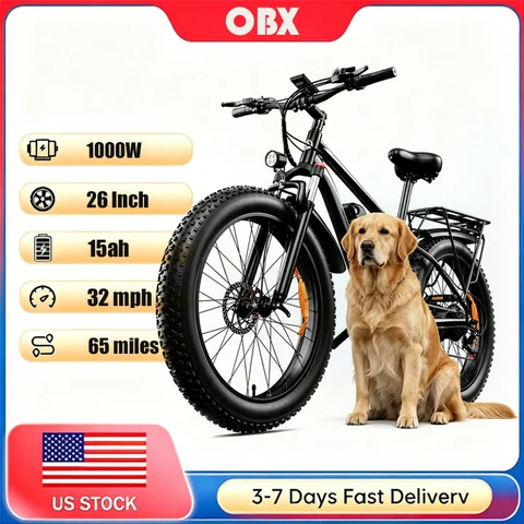 Off-Road 1500W Electric Bicycle 48V 15Ah Battery 26x4 Inch Tire Mountain Ebike for Outdoor City Commuter