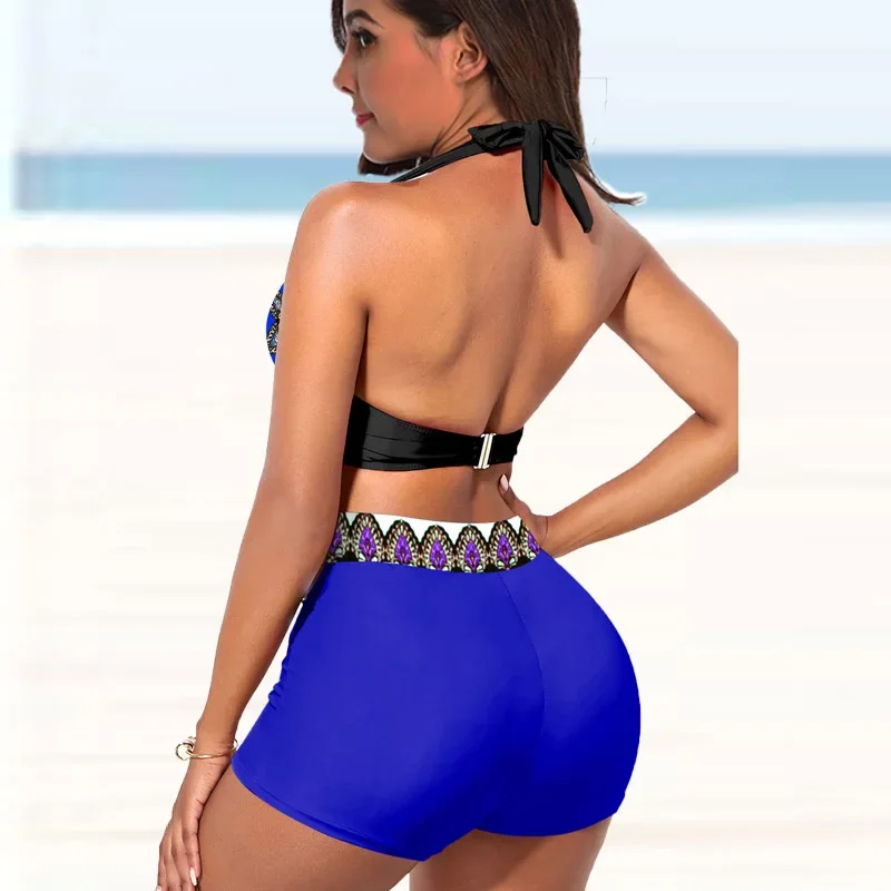 المرأة لباس سباحة الرسن ملابس السباحة قطعتين ثوب السباحة زهرة الأزهار الكاجو المطبوعة Tankini أعلى Boyshorts السباحة S-5XL