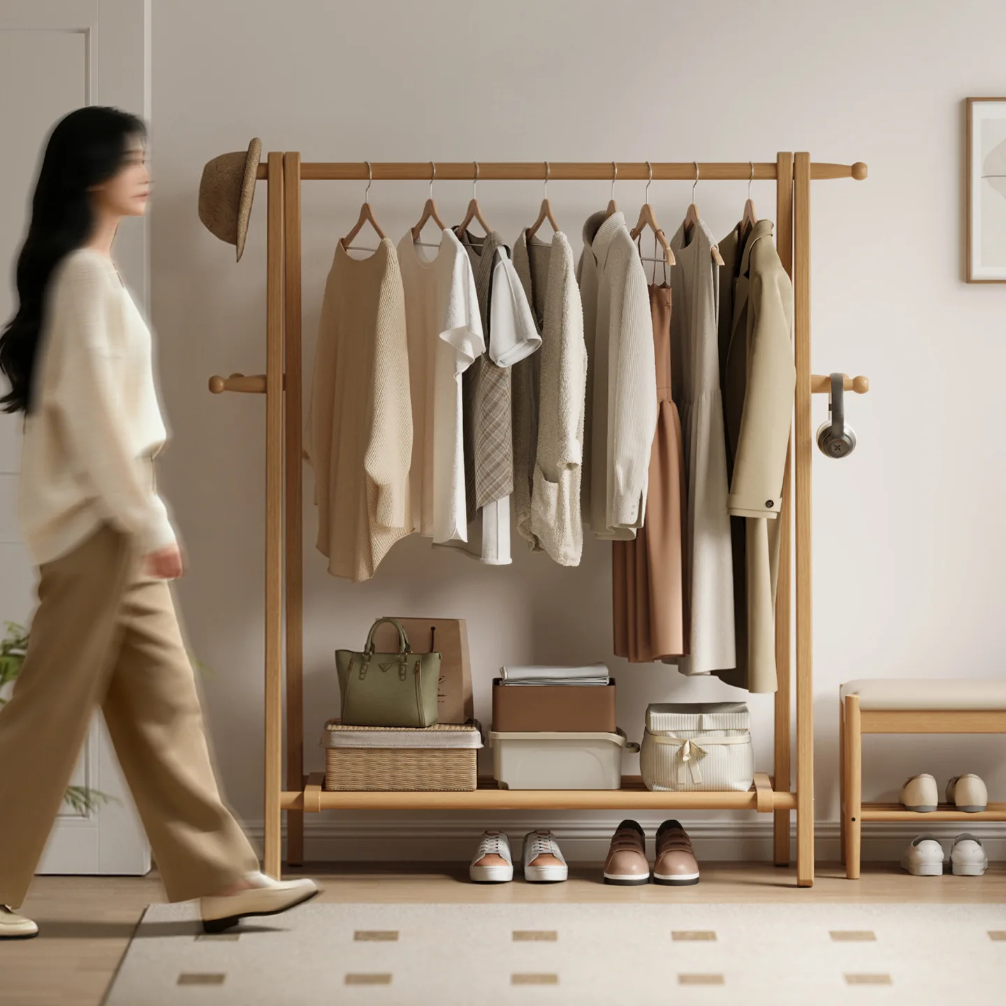 Floor-to-ceiling indoor hanger, simple bedroom clothes rack, floor-to-ceiling folding room drying rack