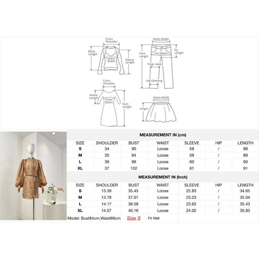 فستان قصير بأكمام طويلة وطبعة الفهد البني 2025