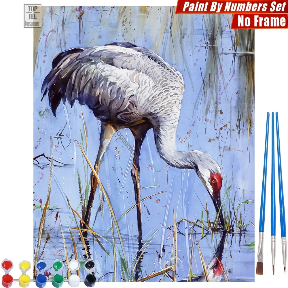 

Sandhill Crane Foraging DIY Paint By Numbers Kit - Sandhill Crane Water Family Activities Christmas Gift For Mom
