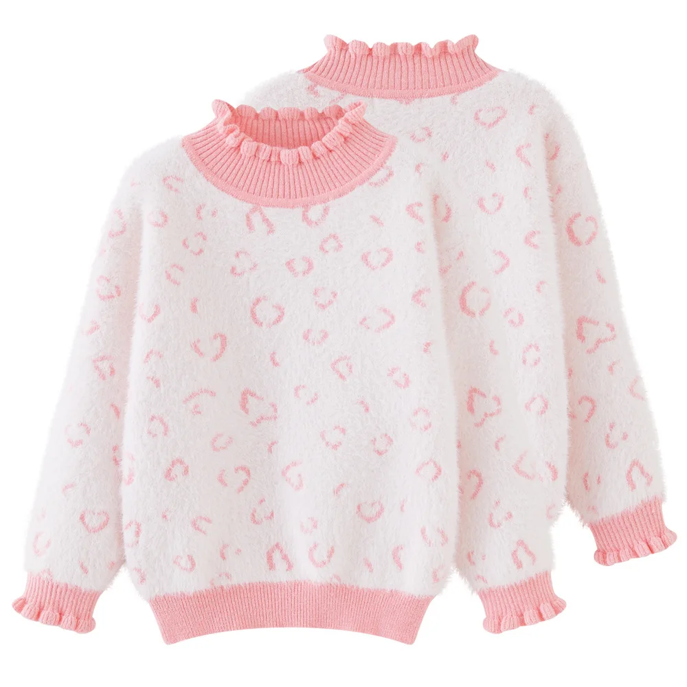 

Korean Winter Turtleneck Sweater For Baby Girl Ruffle Collar Jacquared Kids Girl Pullovers Loose Little Girl Knitwear Undershirt