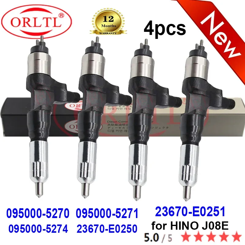 

4PCS Diesel Engine Injector 23670-E0250 23670-E0251 095000-5271 095000-5274 095000-5270 0950005274 095000 5274 For HINO J08E