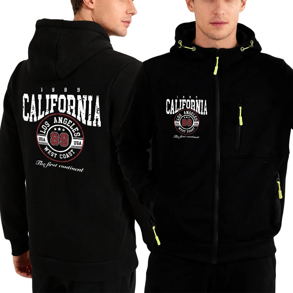 

California Los Angeles Letter Prints Man Zipper Hoodie Autumn Fleece Clothes Casual Comfortable Hoody Fashion Street Clothing