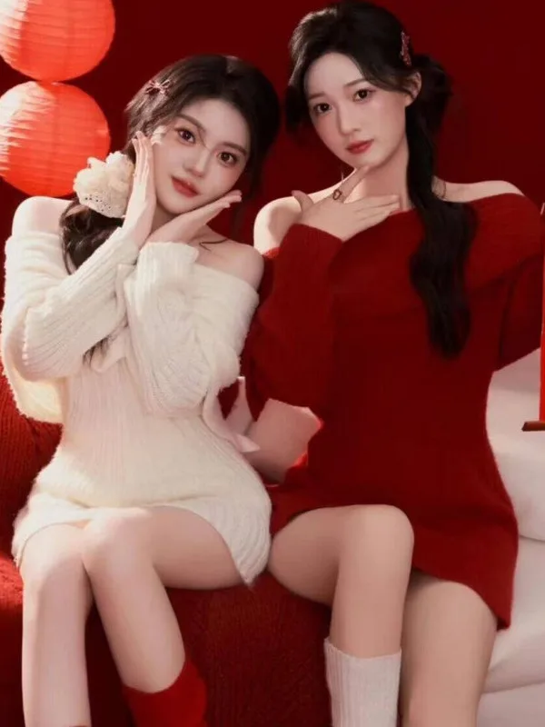 Sweet  Art Photo Photography Studio New Style One Shoulder Sweater Artistic Portrait Clothing Female Fashion Spring Season