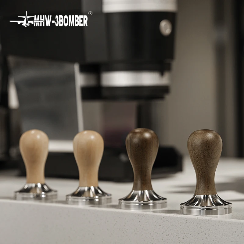 MHW-3BOMBER 51mm 58.35mm Calibrated Espresso Tamper with Wooden Handle Stainless Steel Base Chic Home Barista Coffee Accessories