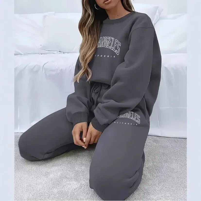 

2025Autumn/Winter Fashionable Versatile Casual 2-Piece Set Fleece-Lined And Thickened Sports Suit Printing