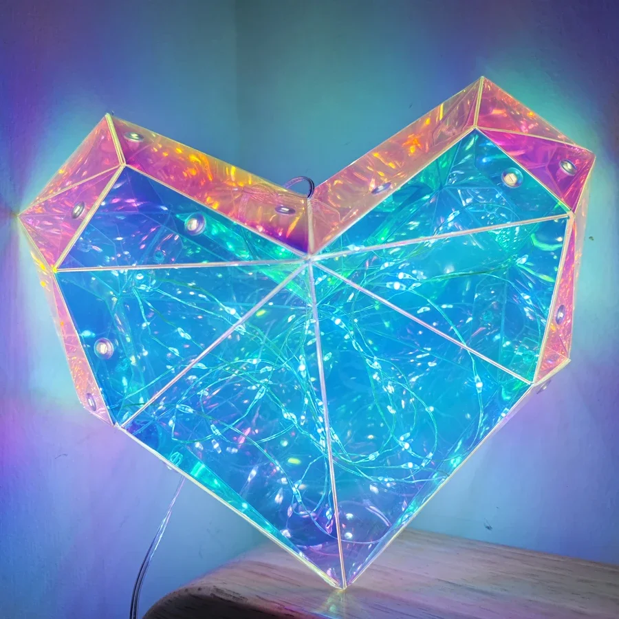 Lampe de Table LED Artificielle Shoous, Décoration Coeur d'Amour Iridescent, Cadeau Romantique Petite Amie, Anniversaire Surprise, Décor Leon