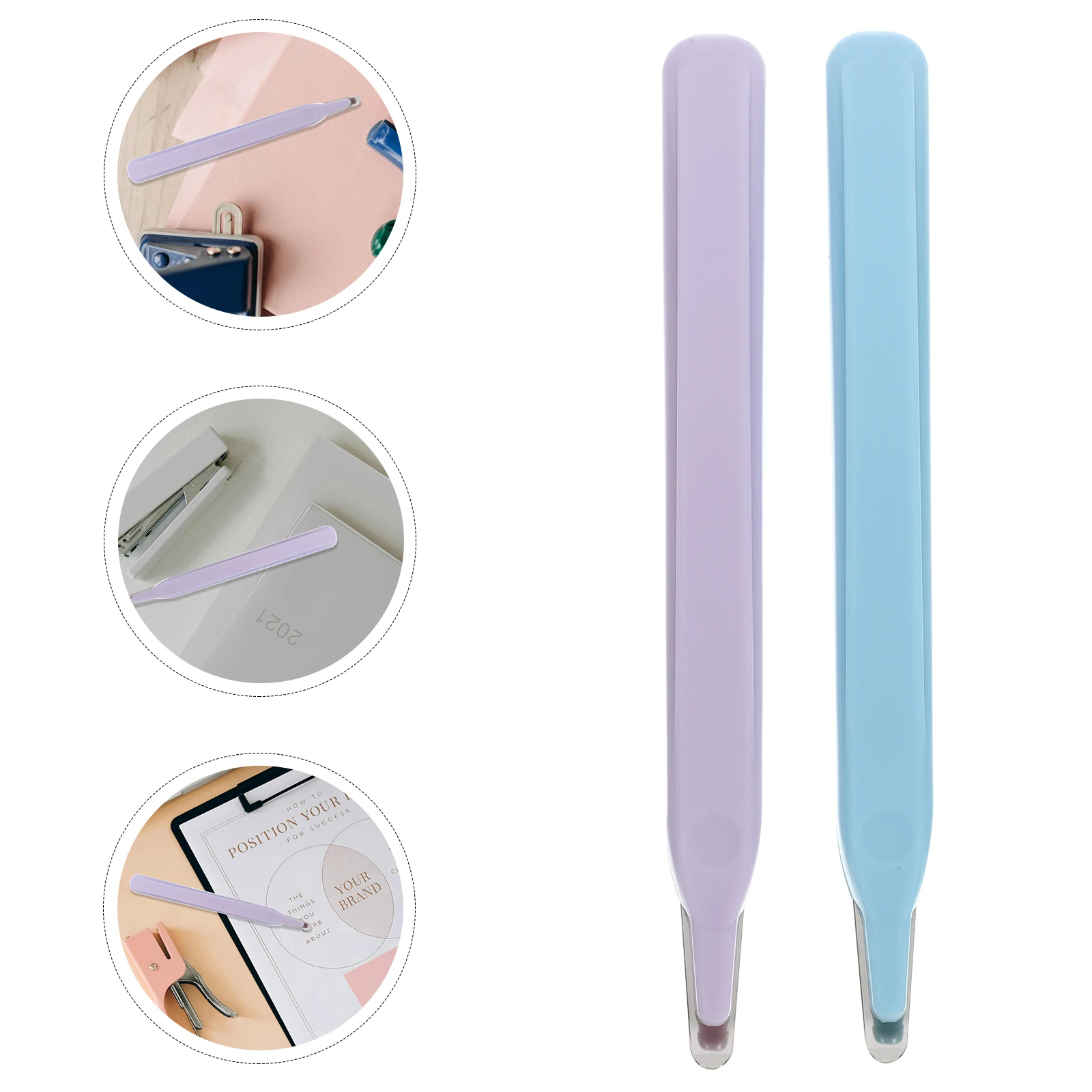 

2 Pcs Pen Type Staple Remover Light Blue Purple Color Streamlined Design Office Use Nail Puller