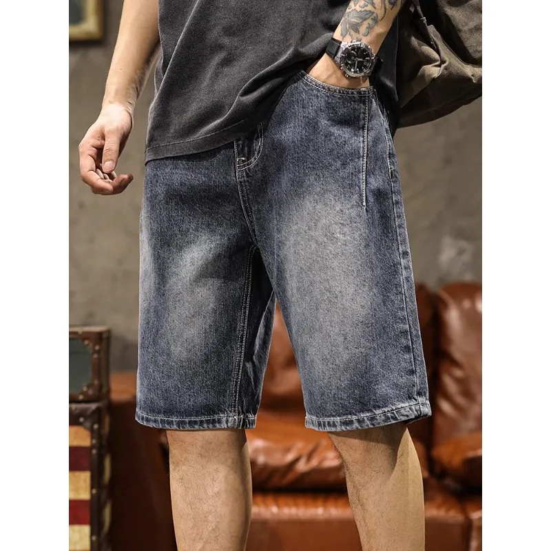 

Summer straight loose fashion brand thin denim shorts men's casual loose five point medium trousers breeches American style