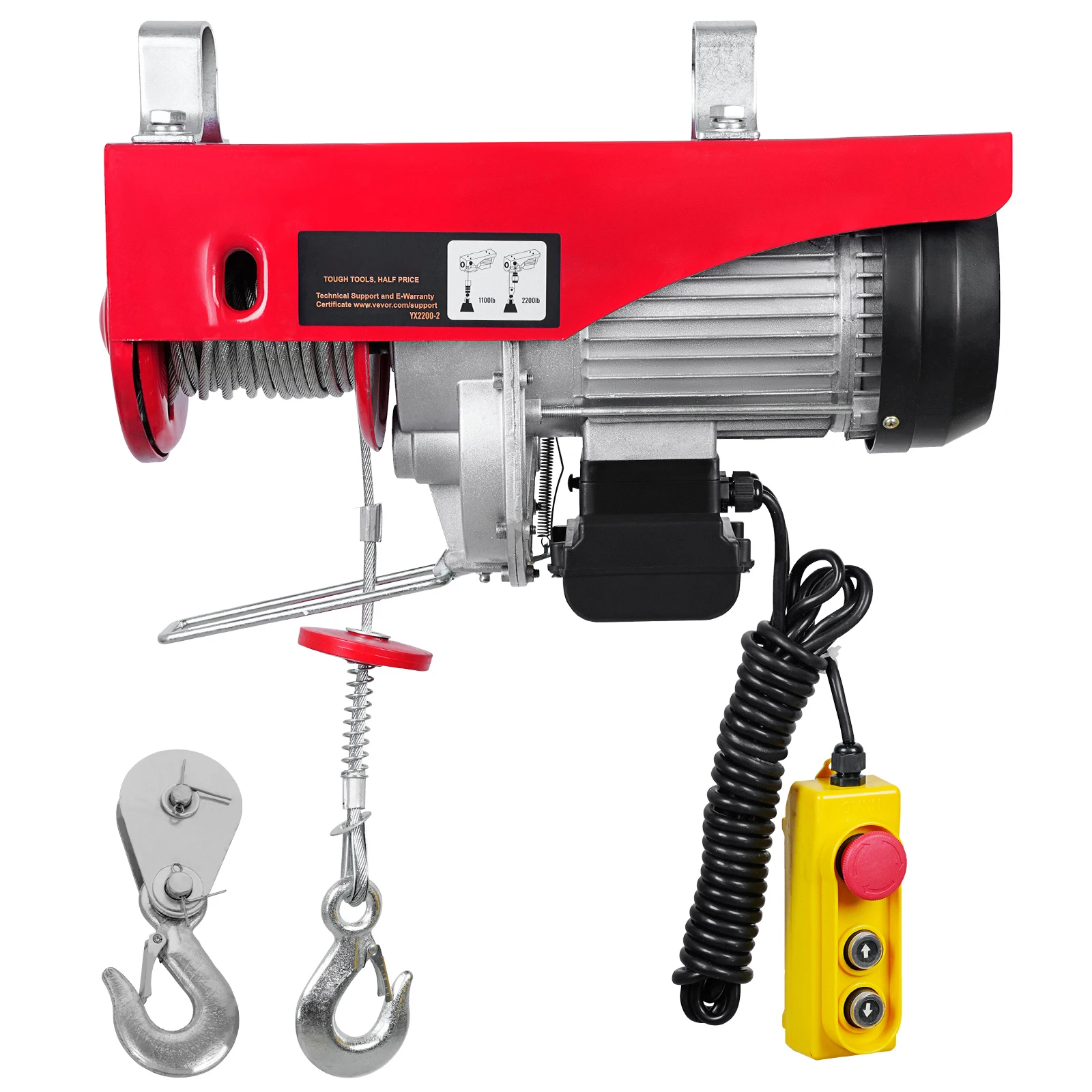 SucceBuy Polipasto eléctrico con cable de 2200 libras, cabrestante de alambre de acero de 1600 W con altura de elevación de cable único de 40 pies para fábrica de almacén de garaje