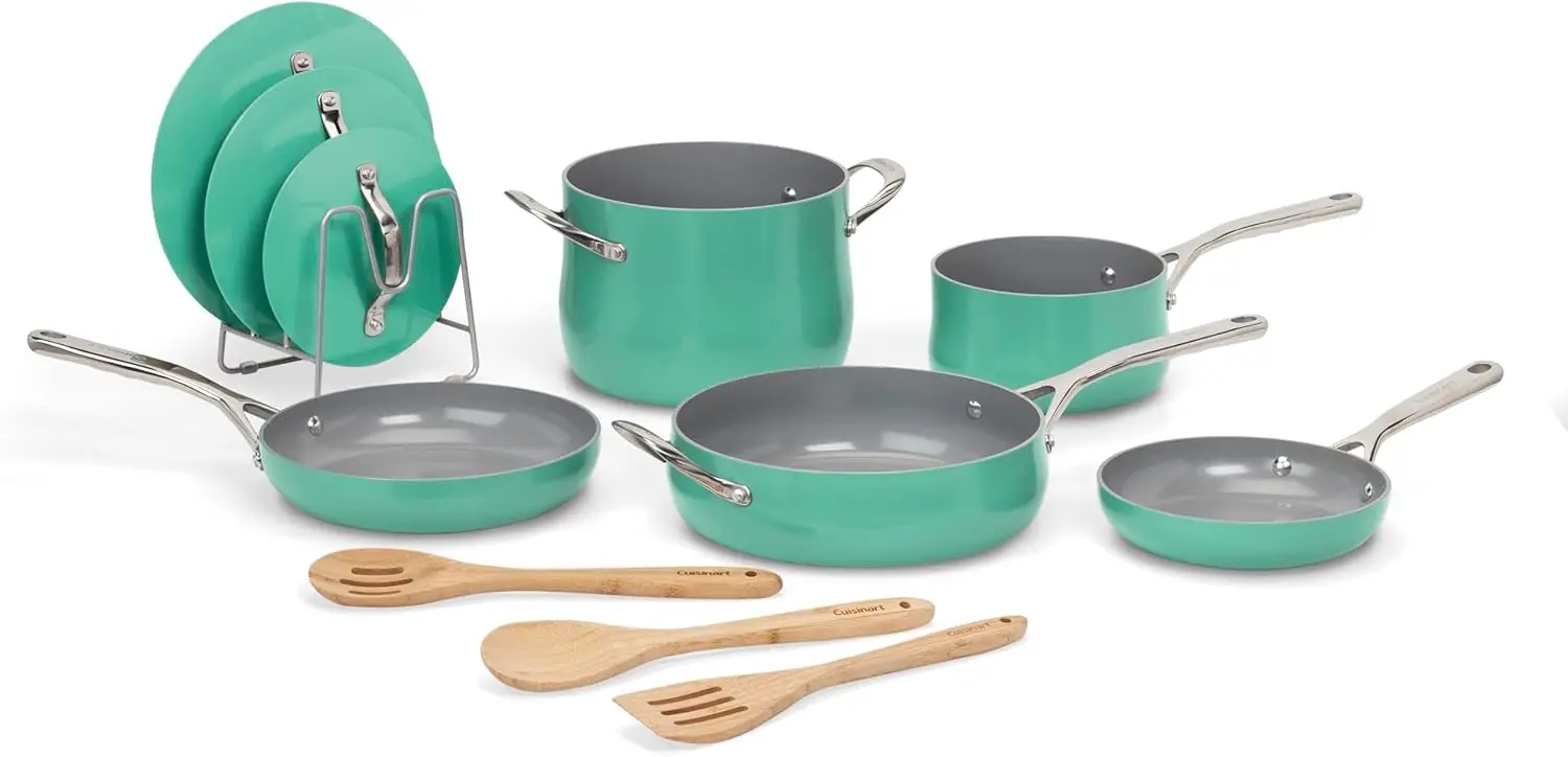 

Cuisinart Culinary Collection 12-Piece Pots and Pans Set, PURELYCERAMIC Nonstick, Teal