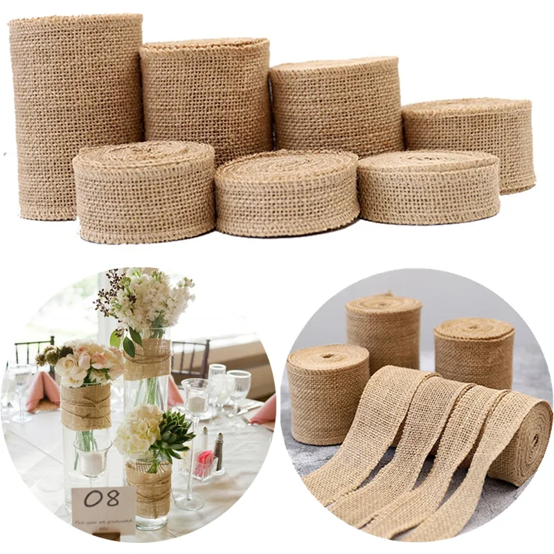 2m/5m Natural Vintage Jute Ribbon Bow Crafts Sewing DIY Wedding Jute Burlap Fabric Gift Wrapping Party Christmas Home Decor