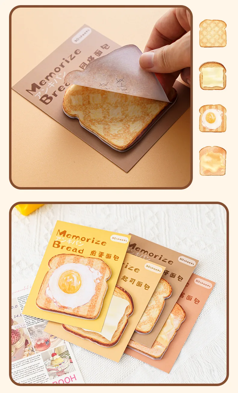 DIY Simulierte Toast Brot Serie Nette Papier Memo Pad Aufkleber Post Haftnotizen Notizblock Schule Bürobedarf Schreibwaren – Detail 8