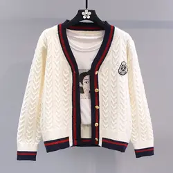 England Style Retro Women Gray Cardigan Knitted Sweater Preppy Style Embroidery Y 2 k Jacket Coat Female Winter V-neck Tops 2025