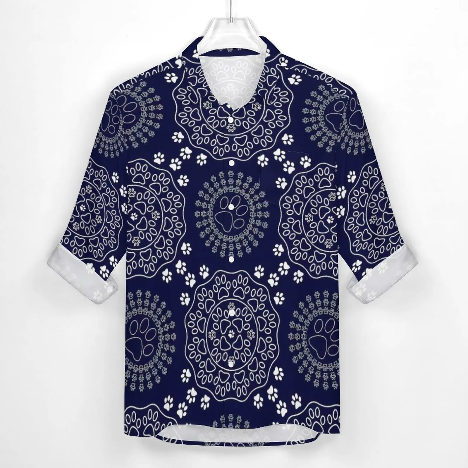 Paw Print Mandala Shirt Autumn Abstract Art Casual Shirts Male Fashion Blouses Long Sleeve Design Street Top 3XL 4XL