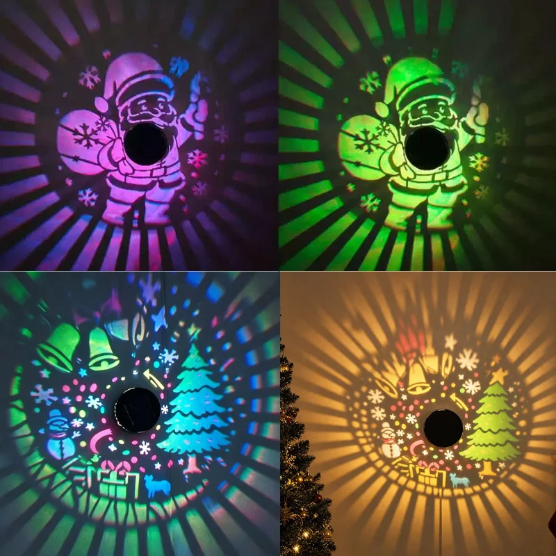 Christmas Solar Wall Projection Light Energy Saving Auto On Off Sensor Santa Snowflake Pattern Outdoor Garden Decoration Lamp