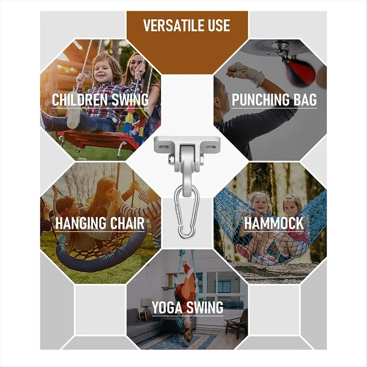 NEW Heavy Duty Porch Swing Hangers Kit,with Screws Bolts for Patio Yoga Seat Indoor Outdoor Hanging Snap Hooks