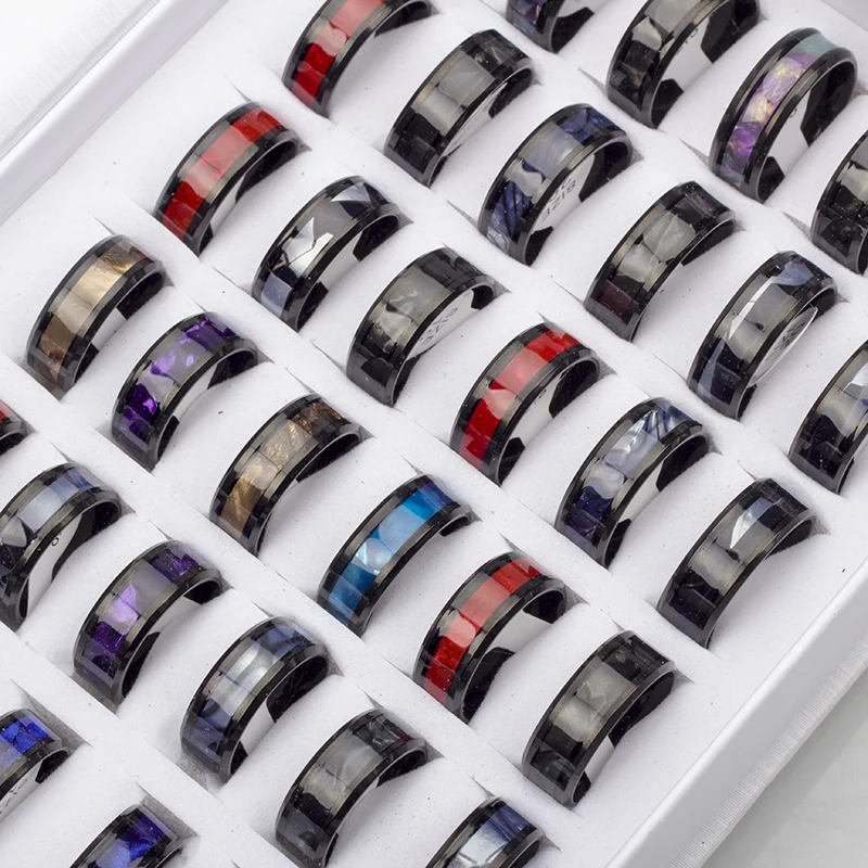 24 Pcs/Lot Stainless Steel Natural Shells Rings for Women Charm Sparkling Couple Meteorite Men Jewelry Party Gift