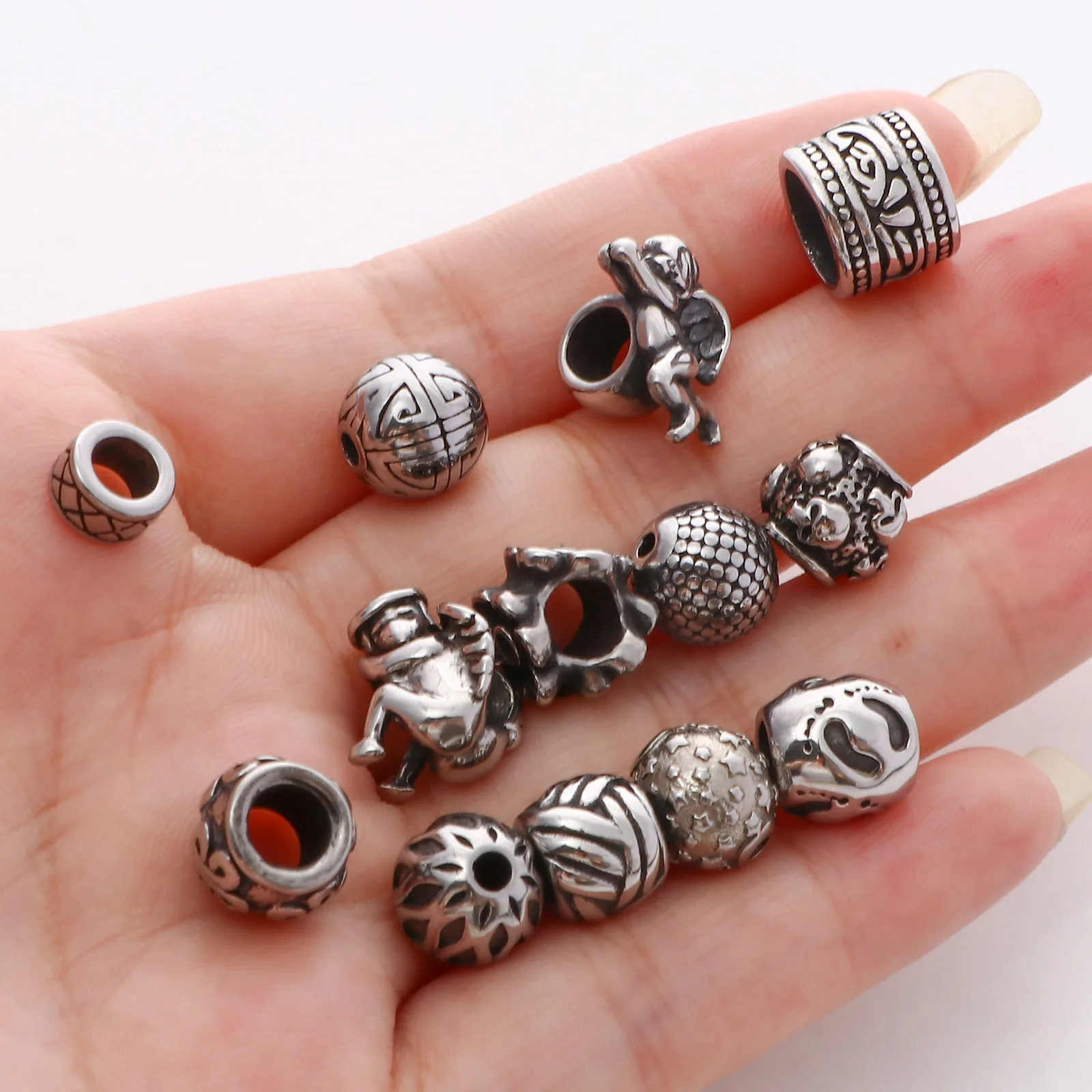 1 Pc 304 Stainless Steel Beads Drilled 3D Animal Heart Beads Antique Silver Color Loose Beads for DIY Beacelet Necklace Jewelry