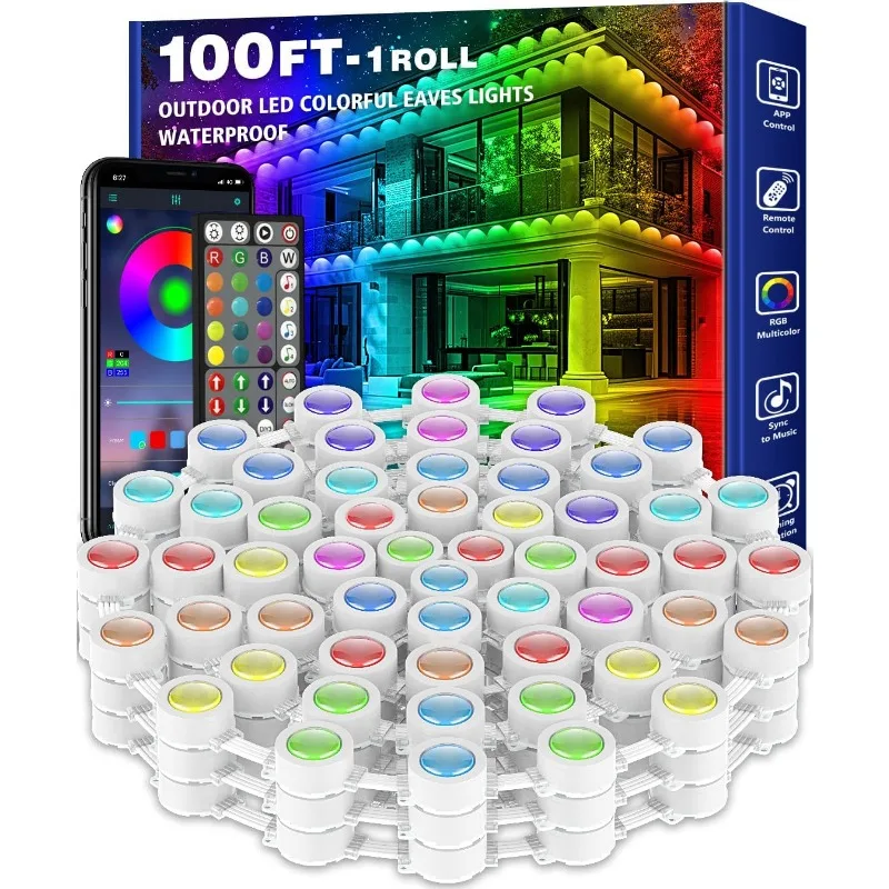 

100FT Permanent Outdoor RGB Lights,Waterproof Smart LED Eaves Lights with App/Remote Control,for Christmas and All Holiday Decor