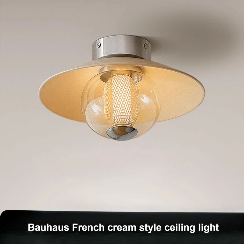 French Cream Style LED Ceiling chandelier Lamp Retro glass UFO Ceiling Light Corridor balcony aisle Bedroom Home Decor Lighting