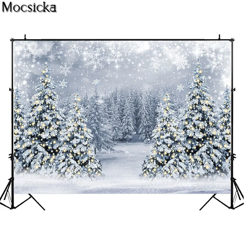 사진 촬영용 겨울 눈 장면 배경막, 하얀 숲 크리스마스 트리, 눈송이 아기 포토콜, 어린이 초상화 배경, 사진 스튜디오