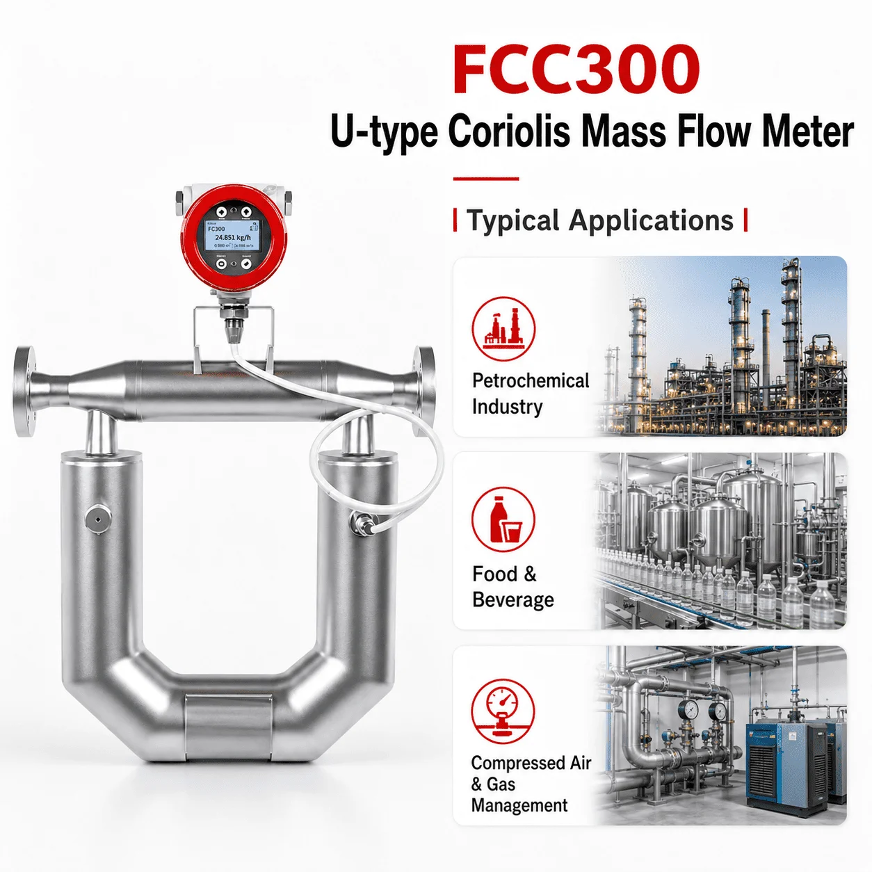 FCC300 Industrial Mass Flow Meter with Temperature and Density Monitoring