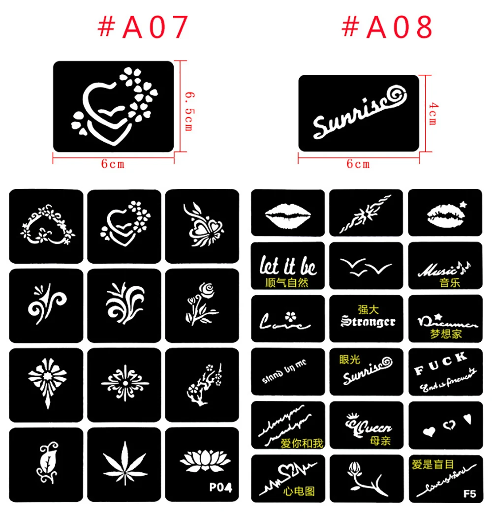 635 teile/los Wiederverwendbare Aufkleber Tattoo Schablonen Ordner Malerei Vorlage Airbrush Glitter Henna Tattoo Schablone Set Album Festen Stil – Detail 6