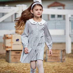 Dave Bella Girl's Princess Dress Children 2024 New Spring Cotton Comfortable Casual Sweet Charm Plaid Party Outdoor DK1248283