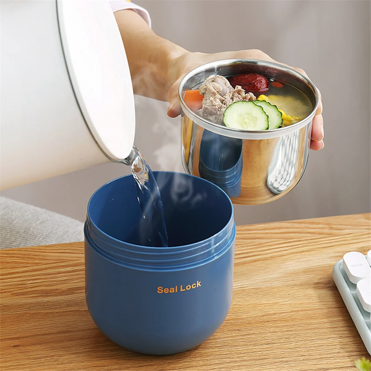 Soup Cup Soup To- Go Container Thermal Food Insulated Tumblers with Lids Soup Flask Portable Oatmeal Holder Lunch Box B