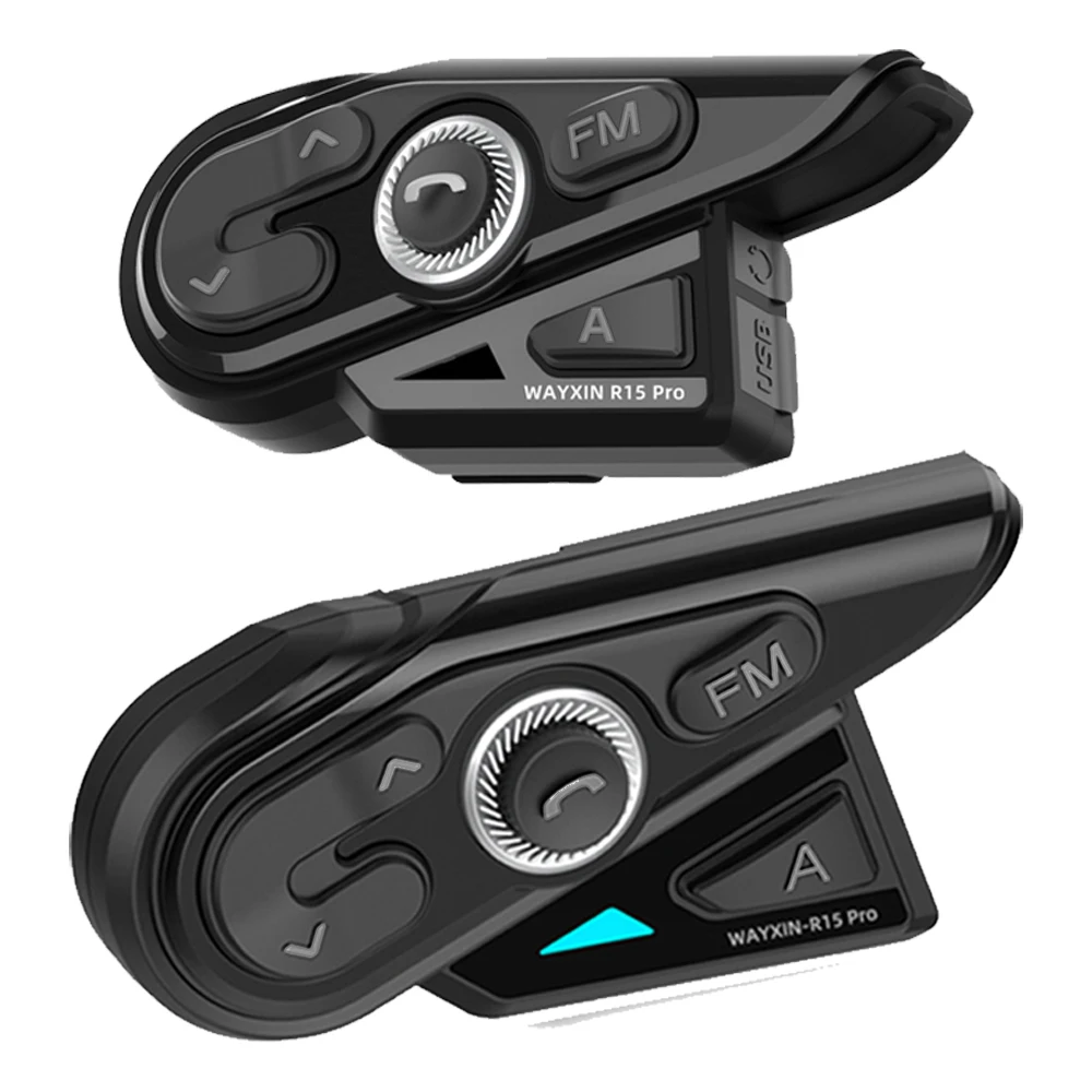 WAYXIN R15 Pro Helmet Headset 8 Riders Motorcycle Intercom Universal Pairing FM Radio Interphone Communication System Waterproof