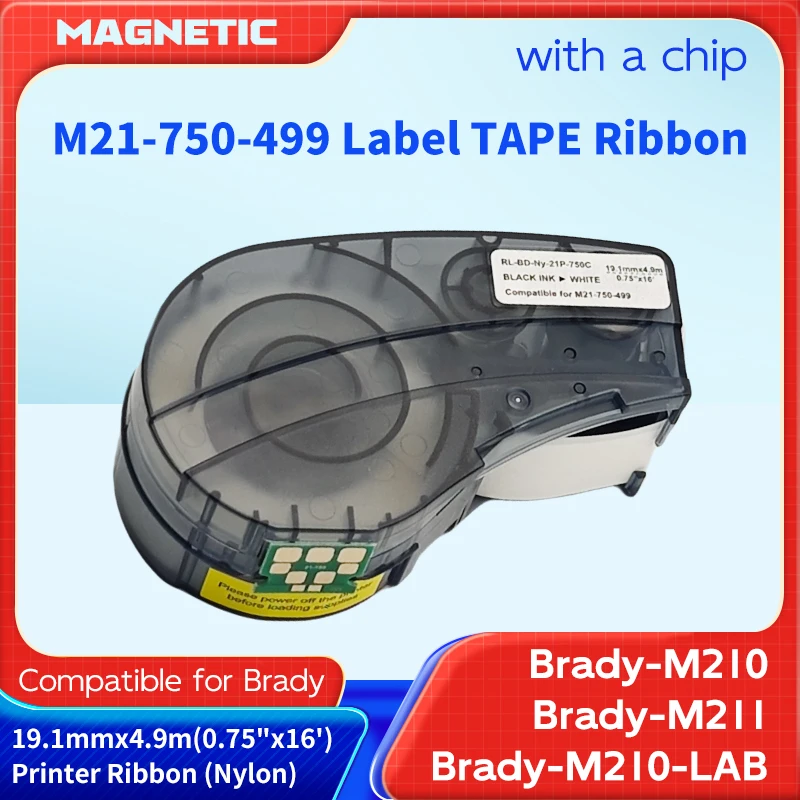 Nylon Label Black on white 19.1mmx4.9m (0.75x16) M21-750-499 Compatible for Brady-M210/Brady-M211/Brady-M210-LAB (with chip)