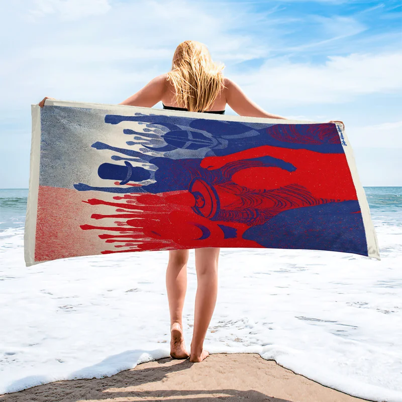 Fashion World Football Beach Towel Cozy Excited Cheering Crowd Print Swim Towel Soft Quick Dry Travel Pool Bath Towel For Summer