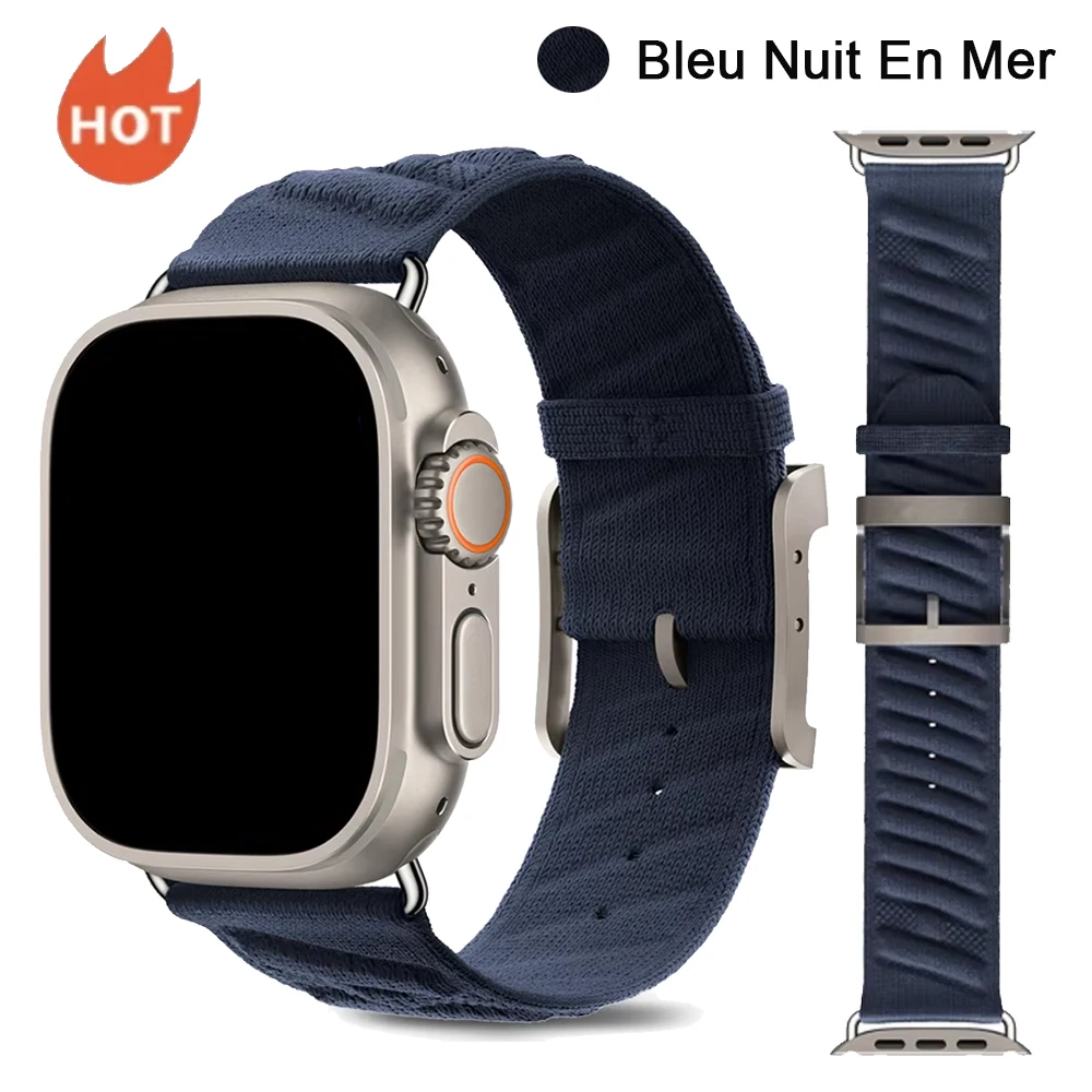 En Mer Bleu Nuit Band For Apple Watch 10 46mm 42mm Correa Nylon Loop Bracelet For Iwatch 9 8 7 6 Ultra 49mm 44/45/38mm Watchband