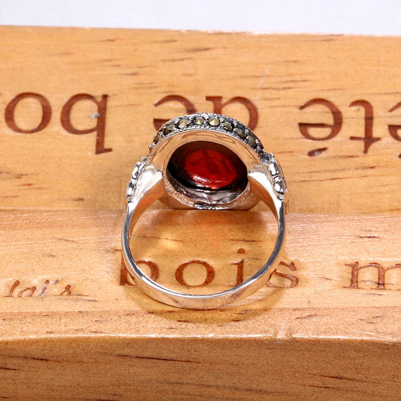 ZHJIASHUN Royal 100% 925 Sterling Silver Natural Gemstone Garnet Rings For Women Vintage Ruby Ring Silver Jewelry