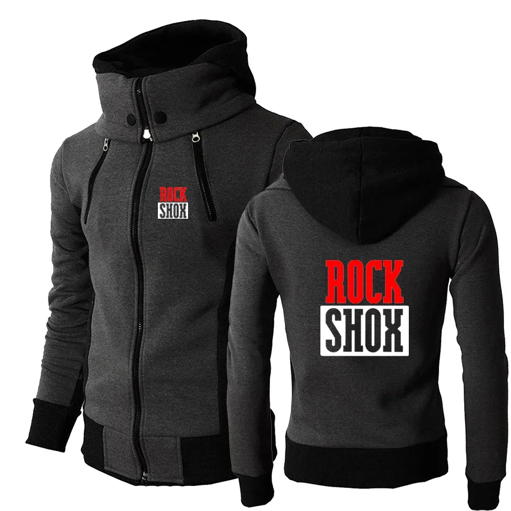 Rock Shox Zipper Men Jackets Autumn Winter Casual Fleece Coats Bomber Jacket Scarf Collar Fashion Hooded Male Outwear Slim Fit