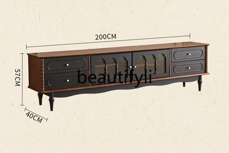 

French retro solid wood TV cabinet coffee table combination living room home storage cabinet furniture