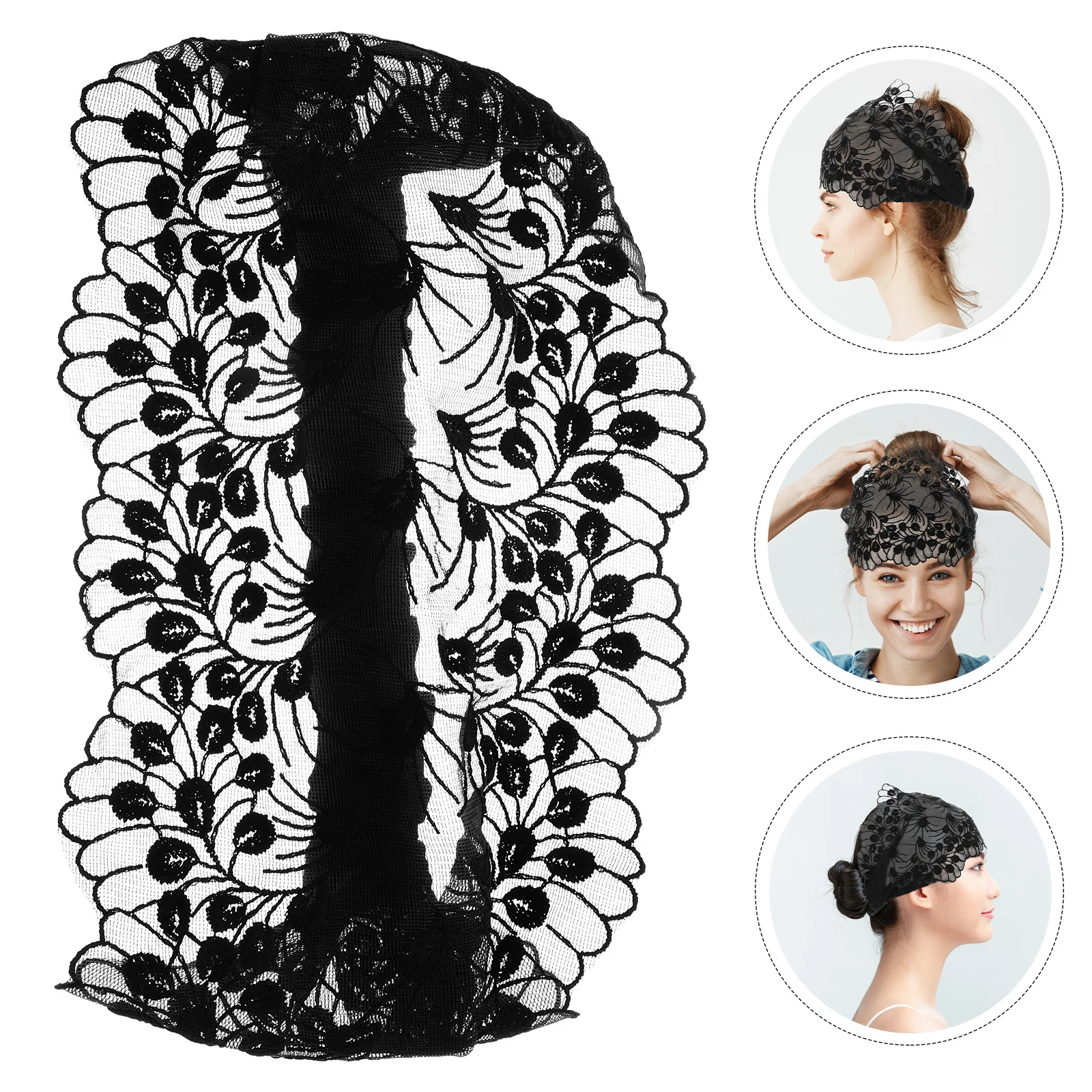 

Широкая эластичная повязка на голову из кружева с цветочным узором для женщин, аксессуар для волос, для умывания, спа-процедур, макияжа, ухода за кожей, повязка на голову из кружева с цветочным узором