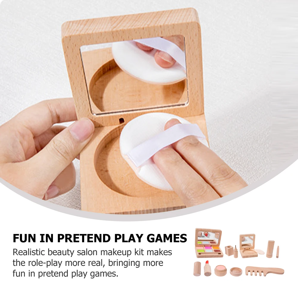 1Set Pretend Makeup Kit voor meisjes Houten kinderspel Rollenspel Gereedschap Verbeter de hand-oogcoördinatie